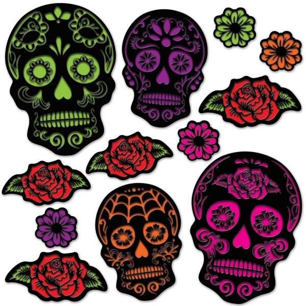 Sugar Skull Cutouts - Dia de Muertos Deko ➤ Party Extra